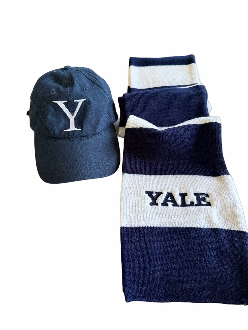Yale University Classic Navy Blue Baseball Cap & Navy White Stripe Scarf Set